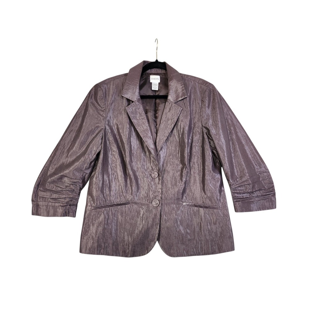 Chicos Womens Truly Texture Liza 3/4 Sleeve Jacket Size Medium Coco Shimmer
